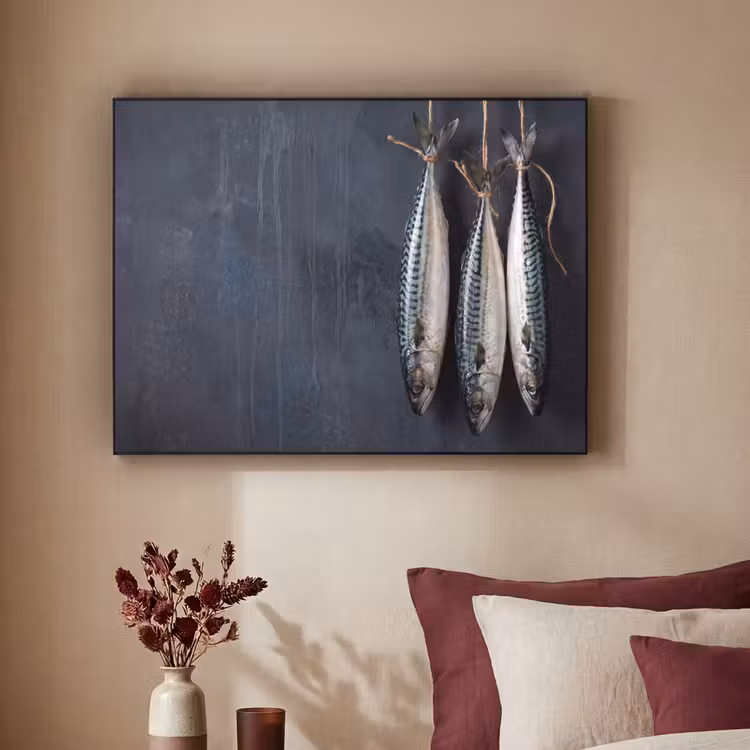 Art Frame - Drei Fische – Seil - Drie vissen - Touw Textielframe zwart klein