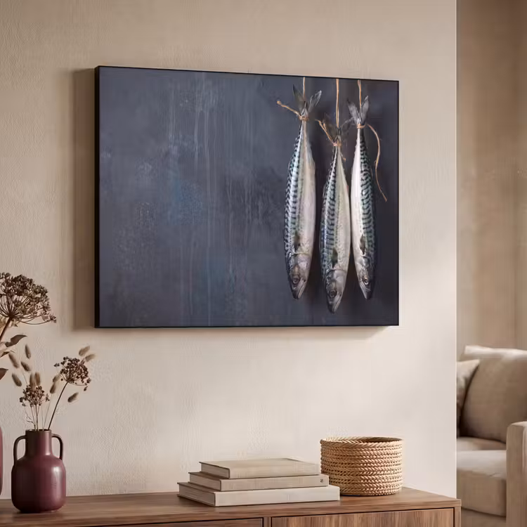 Art Frame - Drei Fische – Seil - Drie vissen - Touw Textielframe zwart klein