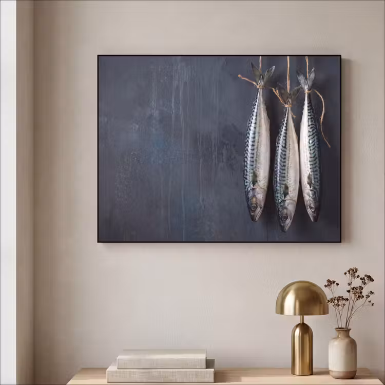 Art Frame - Drei Fische – Seil - Drie vissen - Touw Textielframe zwart klein