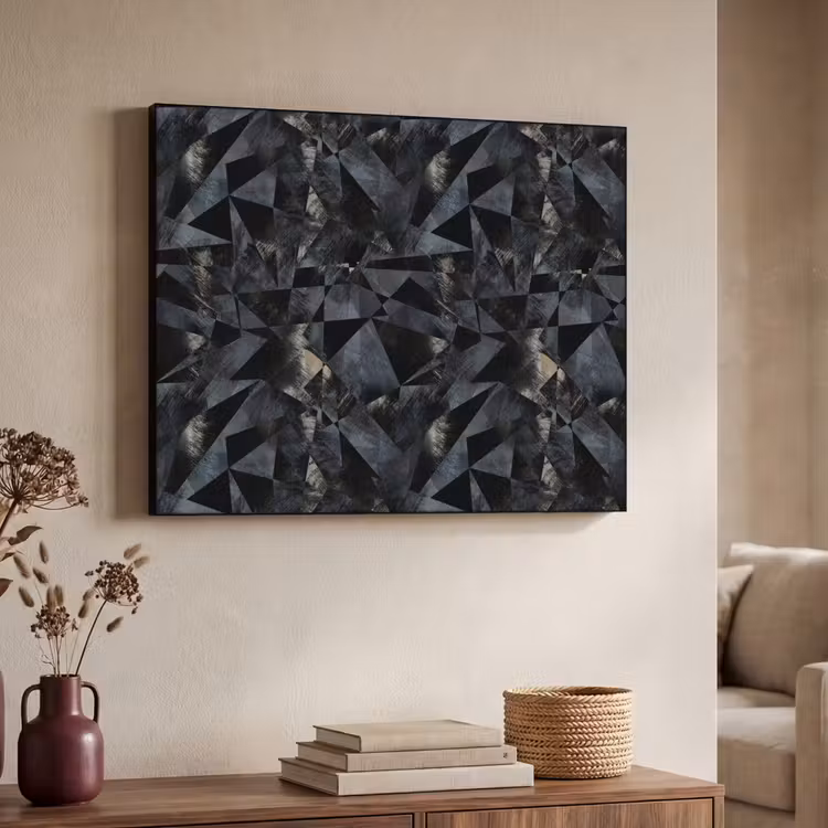 Driehoeken - Abstract - Donker Textielframe zwart klein 947 -sfeer3