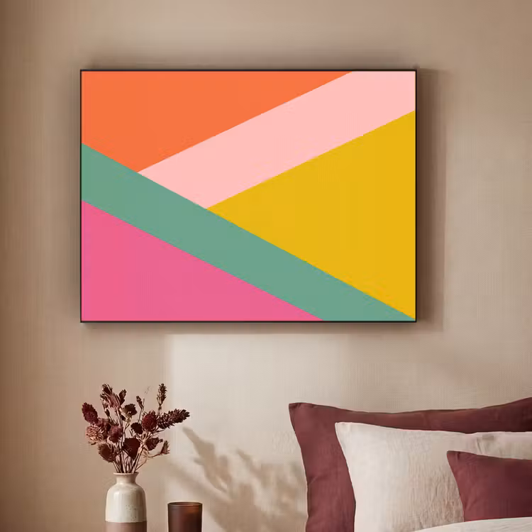 Driehoeken - Kleurrijk - Abstract Textielframe zwart klein -sfeer1