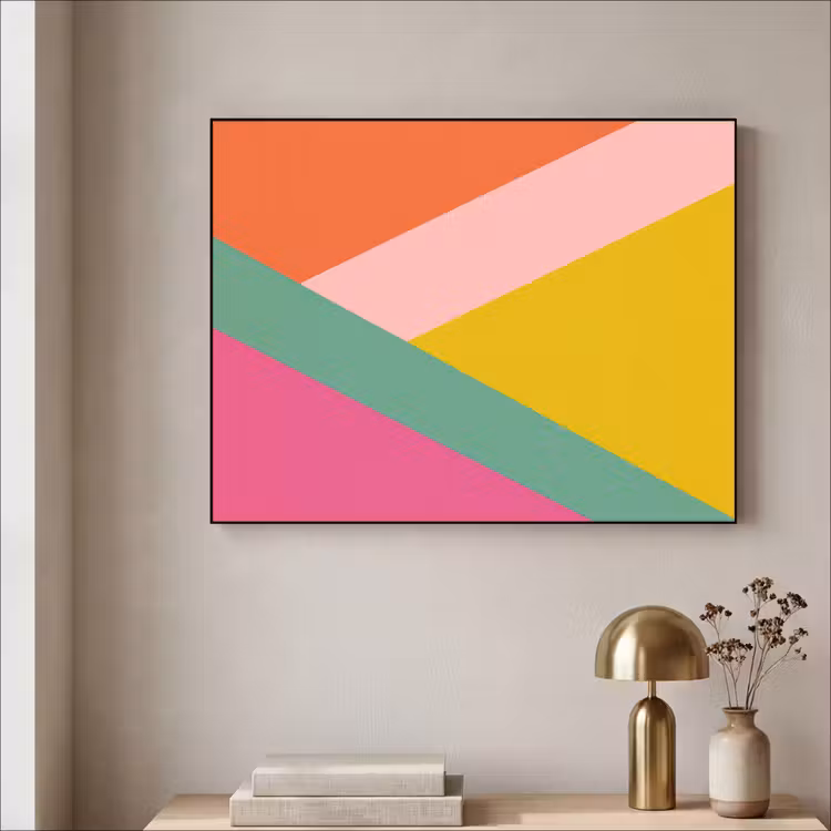 Driehoeken - Kleurrijk - Abstract Textielframe zwart klein -sfeer2