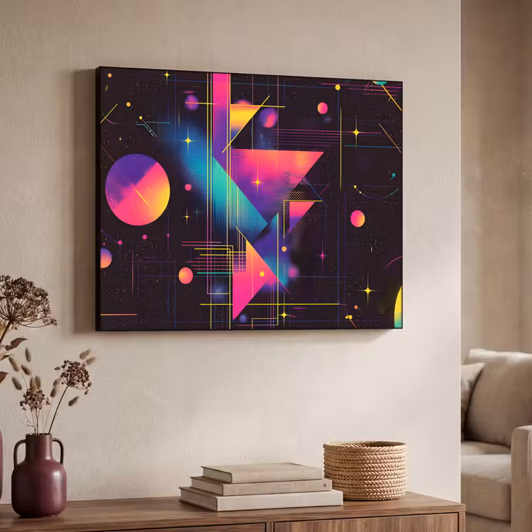 Driehoeken - Cirkels - Abstract - Sterren Textielframe - compleet frame klein -sfeer3