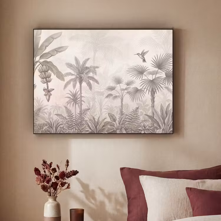 Jungle - Banenboom - Kolibrie - Beige Textielframe zwart klein -sfeer1