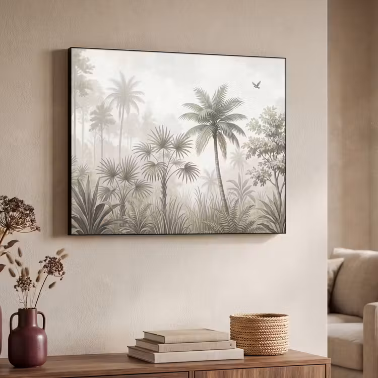 Jungle - Palmbomen - Natuur Textielframe zwart klein -sfeer3