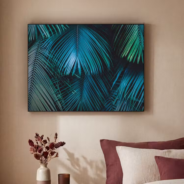 Jungle - Palmblad - Natuur Textielframe zwart klein -sfeer1