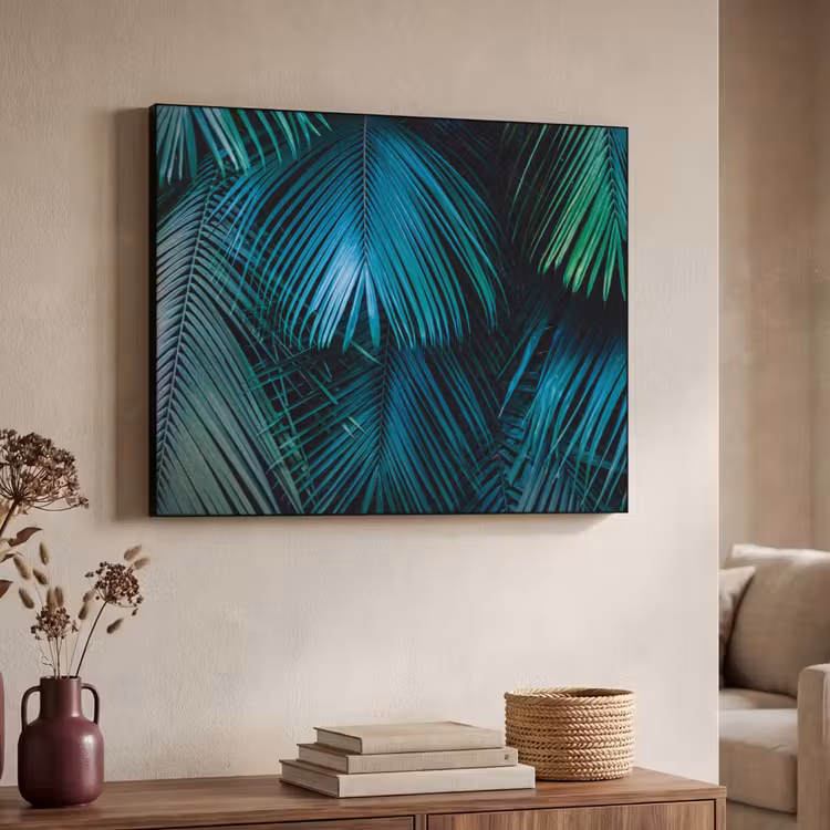 Jungle - Palmblad - Natuur Textielframe zwart klein -sfeer3