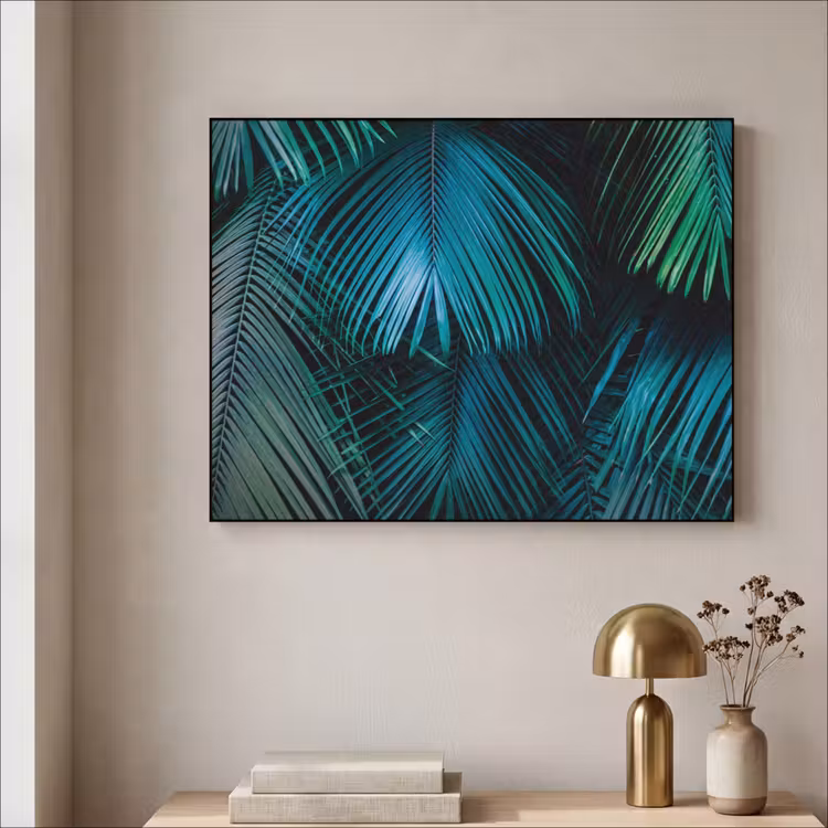Jungle - Palmblad - Natuur Textielframe zwart klein -sfeer2