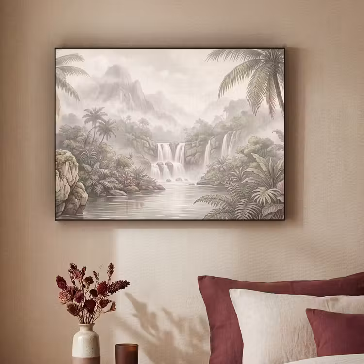 Jungle - Watervallen - Tropisch - Illustratie Textielframe zwart klein -sfeer1