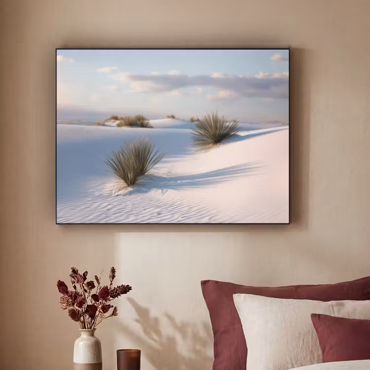 Duinen - Gras - Wolken - Beige Textielframe zwart klein -sfeer1