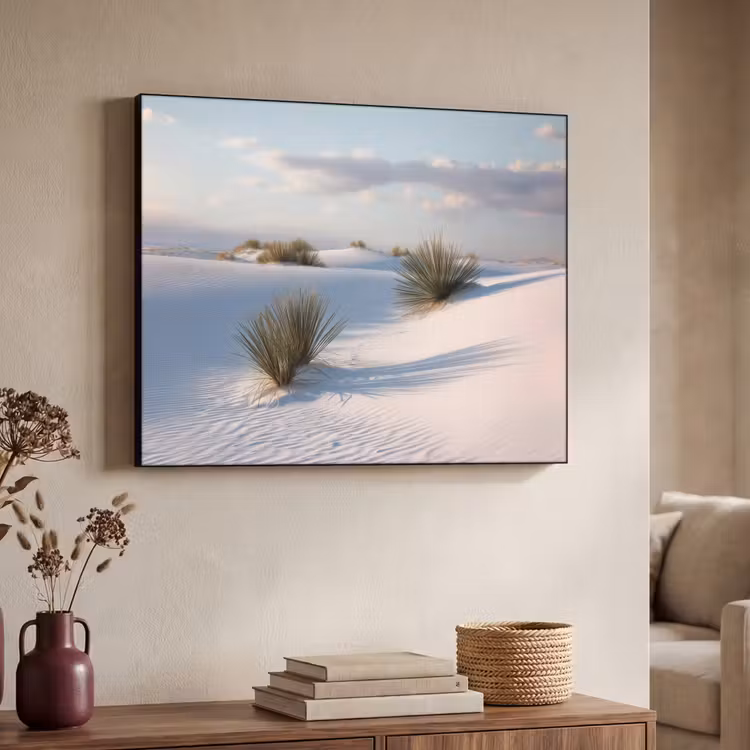 Duinen - Gras - Wolken - Beige Textielframe zwart klein -sfeer3