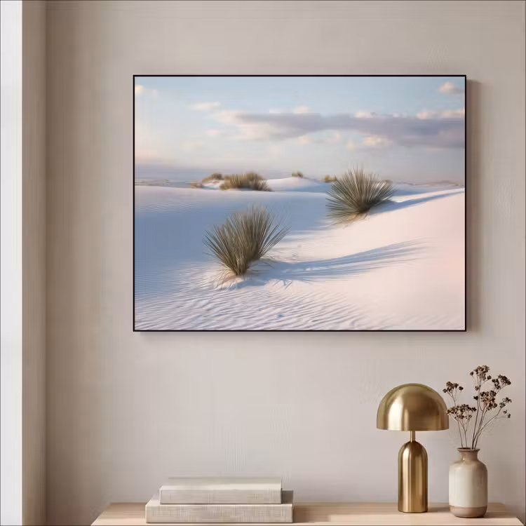 Duinen - Gras - Wolken - Beige Textielframe zwart klein -sfeer2