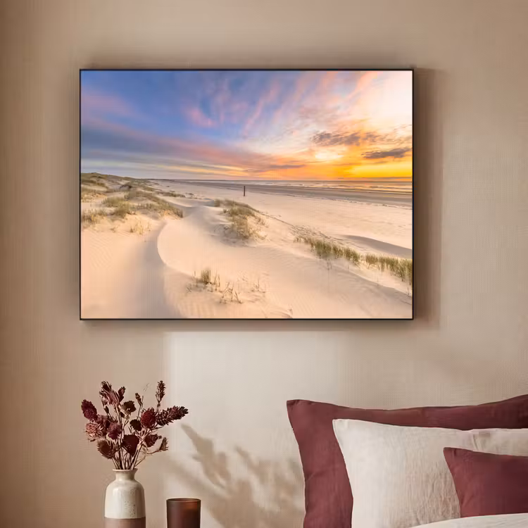 Duinen - Strand - Zonsondergang - Natuur - Zomer Textielframe zwart klein -sfeer1