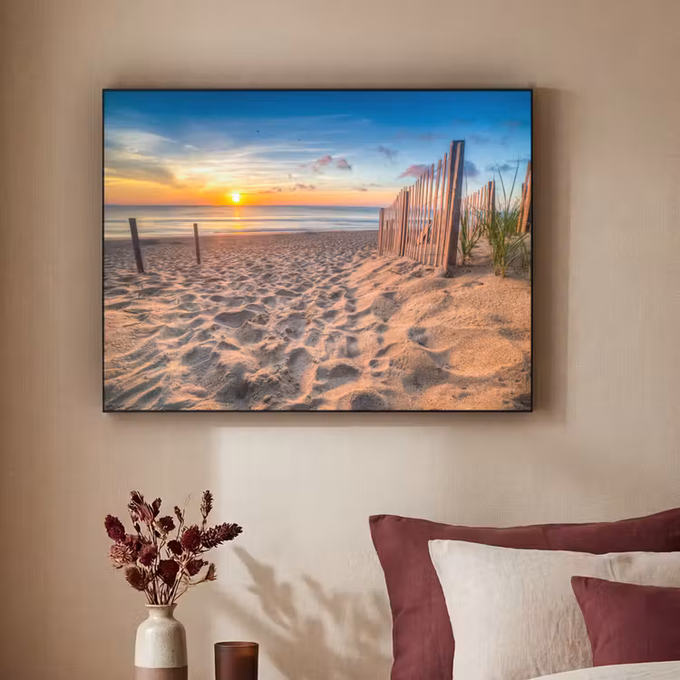 Duinen - Zonsondergang - Strand - Zee - Horizon Textielframe zwart klein -sfeer1