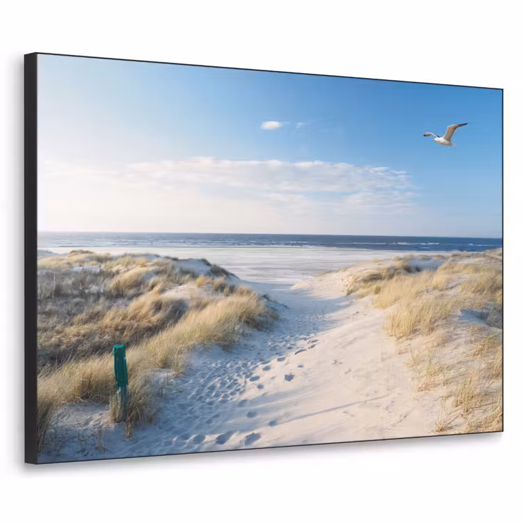 Duin - Meeuw - Strand - Zee - Zon Textielframe zwart klein -3d
