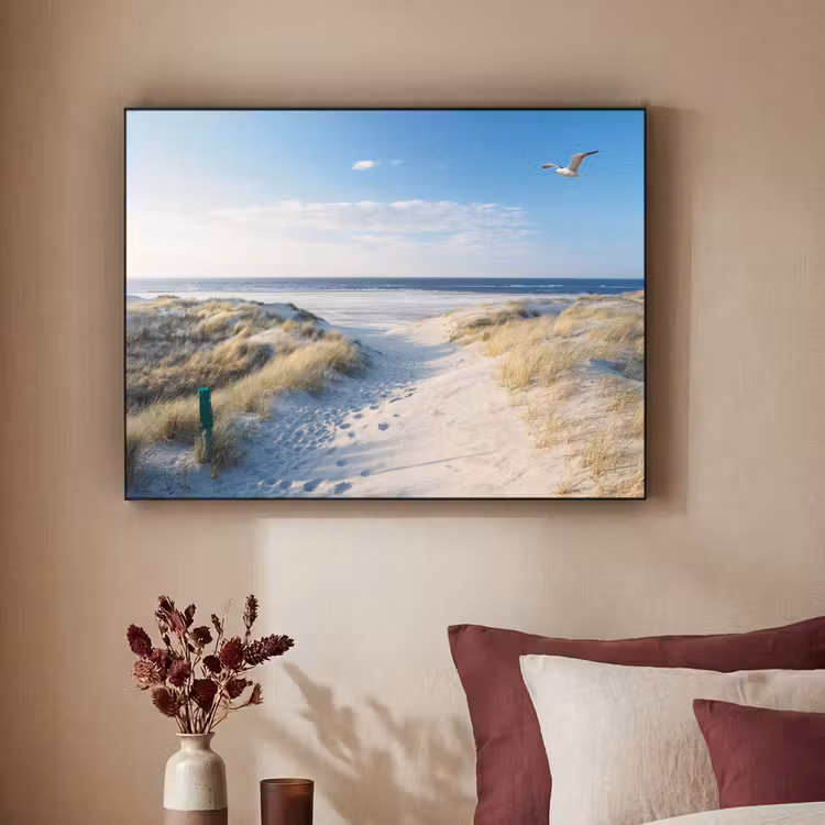 Duin - Meeuw - Strand - Zee - Zon Textielframe zwart klein -sfeer1
