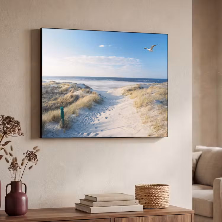 Duin - Meeuw - Strand - Zee - Zon Textielframe zwart klein -sfeer3