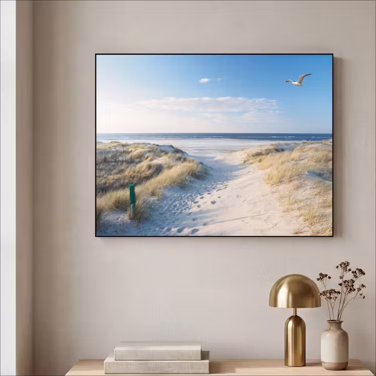 Duin - Meeuw - Strand - Zee - Zon Textielframe zwart klein -sfeer2