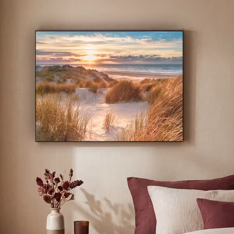 Duin - Planten - Zonsondergang - Strand - Zee Textielframe zwart klein -sfeer1