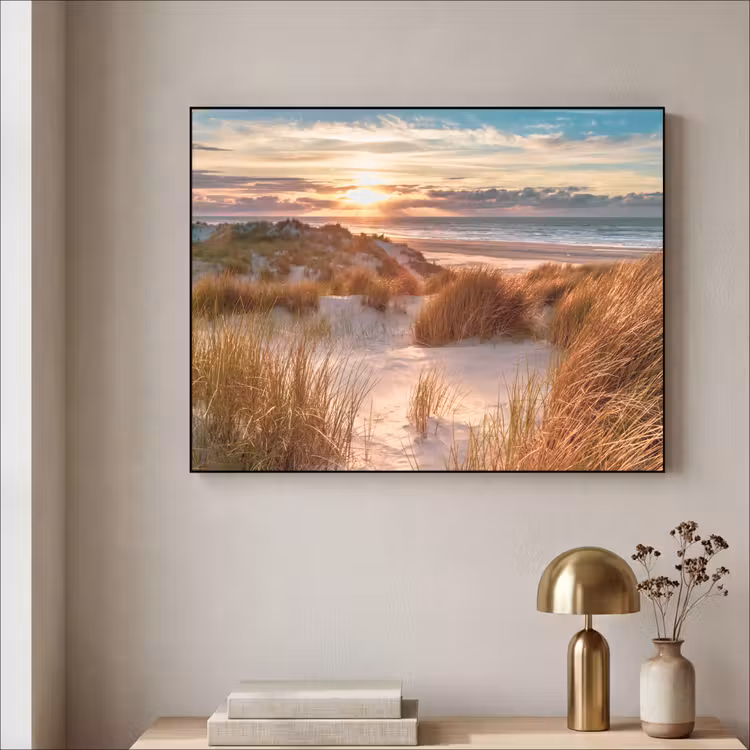 Duin - Planten - Zonsondergang - Strand - Zee Textielframe zwart klein -sfeer2