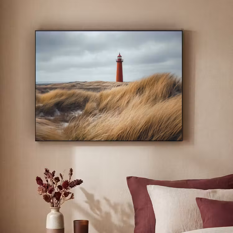 Duinen - Vuurtoren - Rood - Lucht Textielframe zwart klein -sfeer1