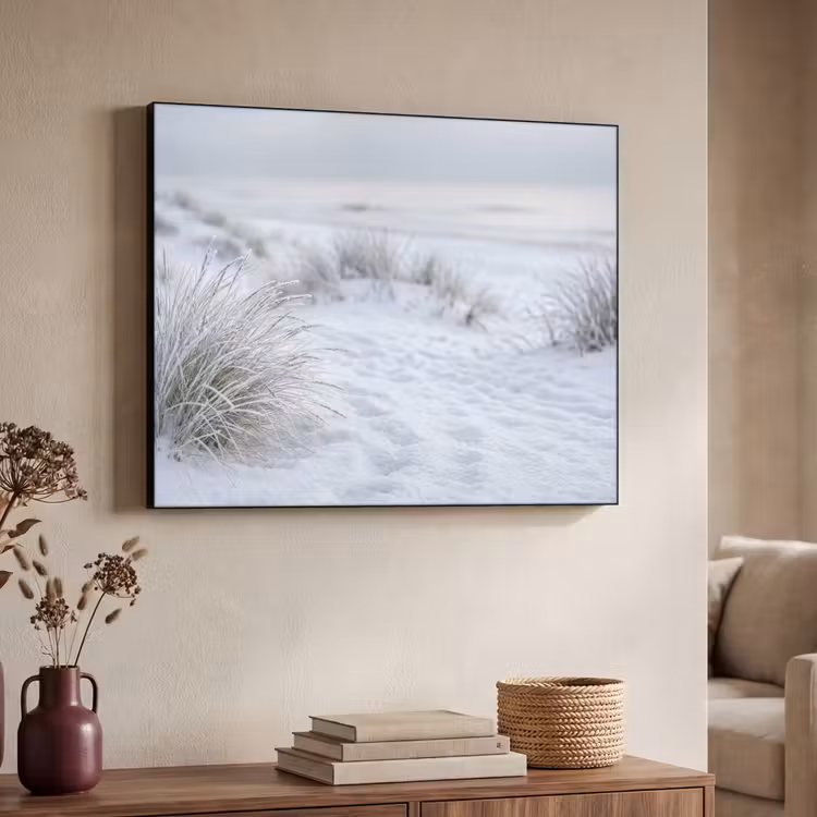 Duinen - Sneeuw - Strand - Winter - Serene Textielframe zwart klein -sfeer3