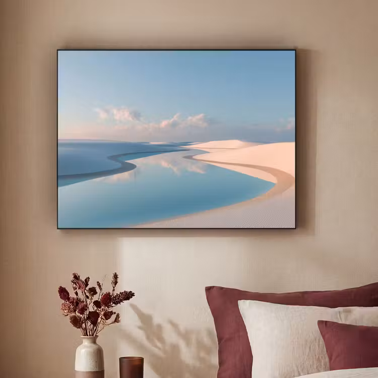 Duinen - Waterplas - Oneindige rust Textielframe zwart klein -sfeer1