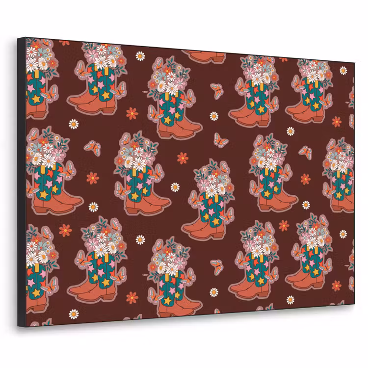 Donker - Cowboy - Laars - Patroon Textielframe zwart klein 947 -3d