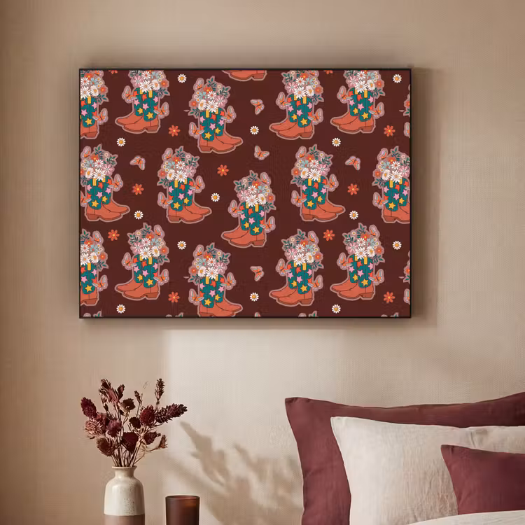 Donker - Cowboy - Laars - Patroon Textielframe zwart klein 947 -sfeer1
