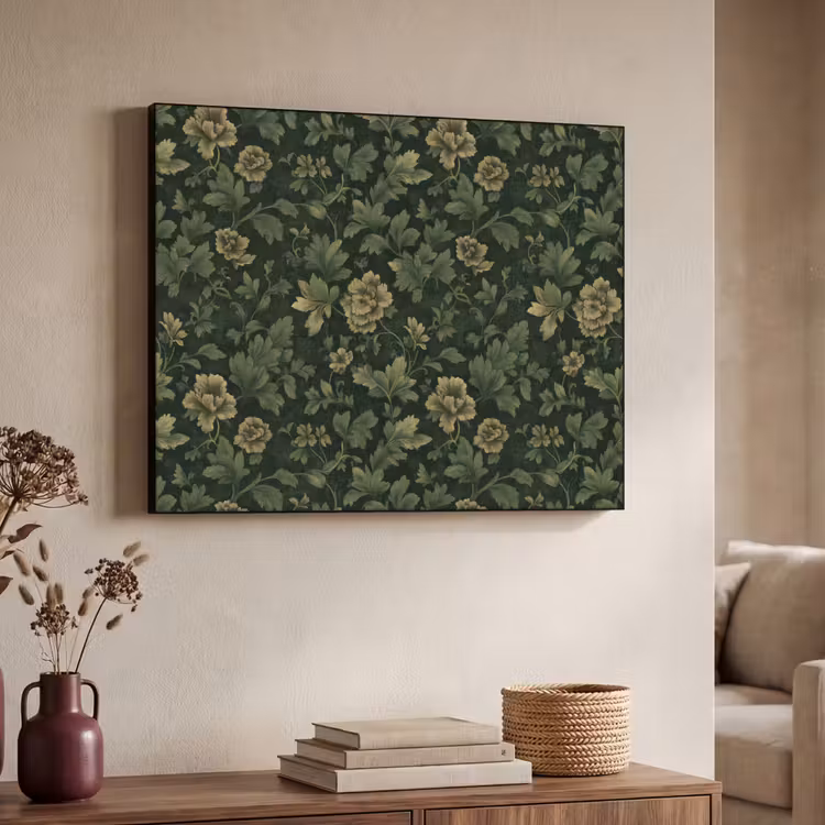 Donker - Groen - Goud - Botanisch Textielframe zwart klein 947 -sfeer3