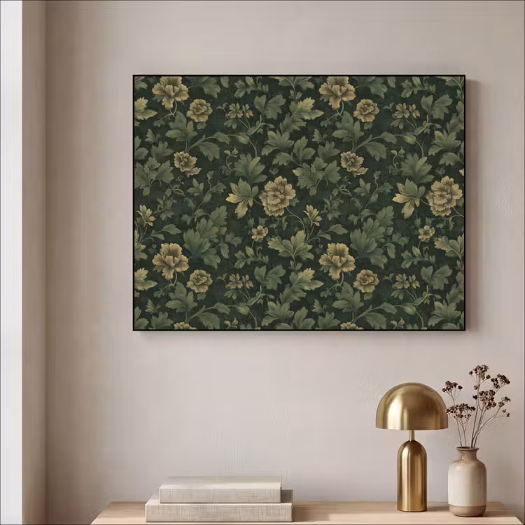 Donker - Groen - Goud - Botanisch Textielframe zwart klein 947 -sfeer2