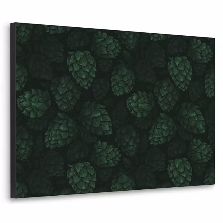 Donker - Groen - Hopbellen - Botanisch - Illustratie Textielframe zwart klein 947 -3d