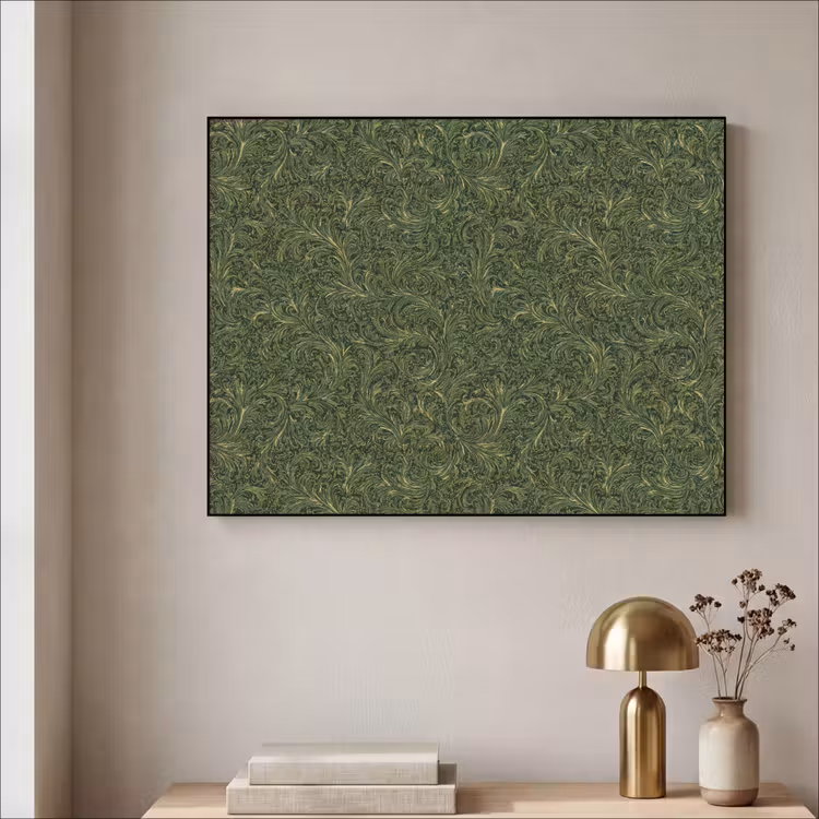 Donker - Groen - Krullend - Botanisch Textielframe zwart klein 947 -sfeer2