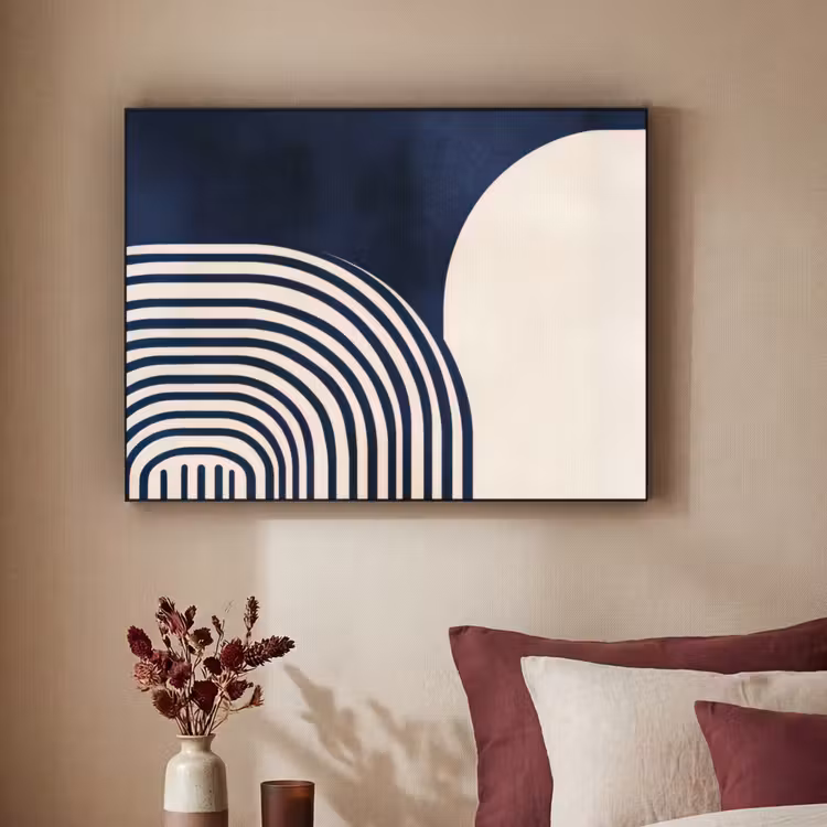 Donkerblauw - Abstract - Lijnen Textielframe - compleet frame klein -sfeer1