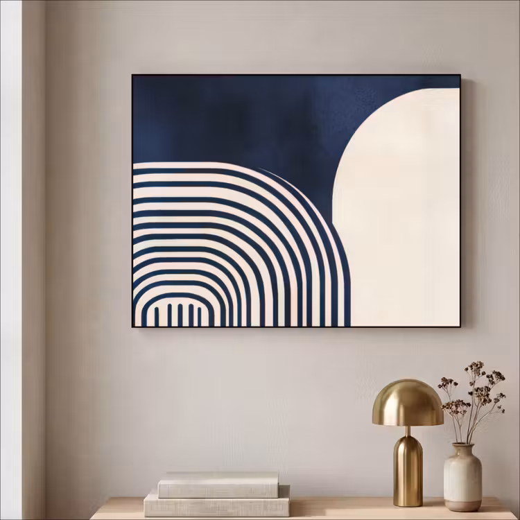 Donkerblauw - Abstract - Lijnen Textielframe zwart klein -sfeer2