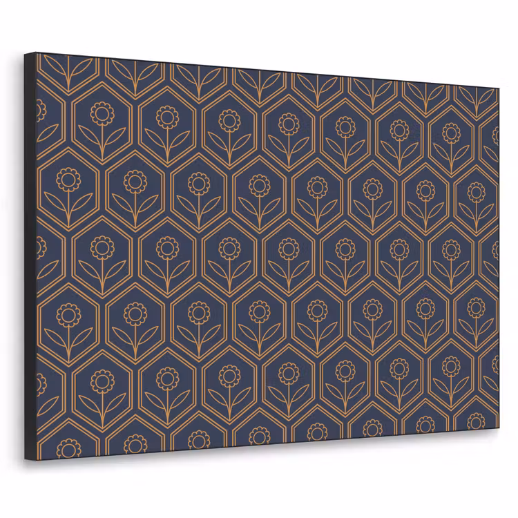 Donkerblauw - Patroon - Bloem - Symmetrisch Textielframe - compleet frame klein 947 -3d