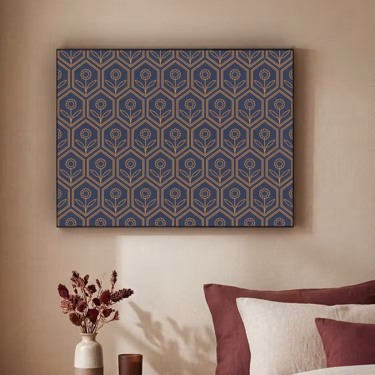 Donkerblauw - Patroon - Bloem - Symmetrisch Textielframe - compleet frame klein 947 -sfeer1