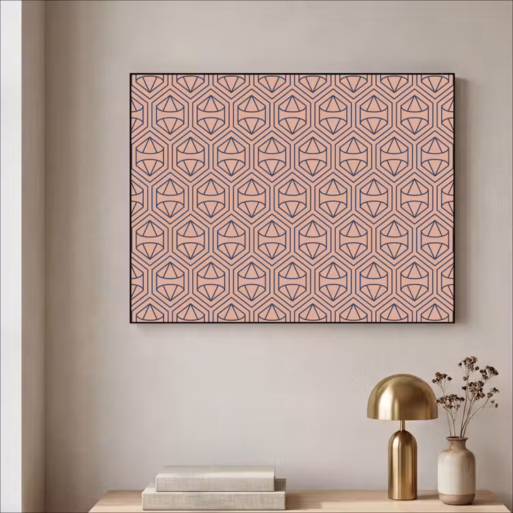 Donkerblauw - Roze - Patroom - Symmetrisch Textielframe - compleet frame klein 947 -sfeer2