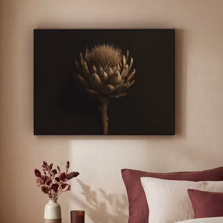 Donkerbruin - Bloem - Textuur - Artisjok Textielframe - compleet frame klein -sfeer1