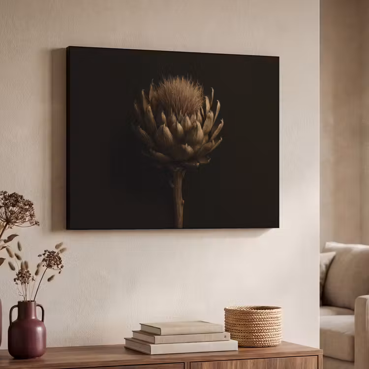 Donkerbruin - Bloem - Textuur - Artisjok Textielframe - compleet frame klein -sfeer3