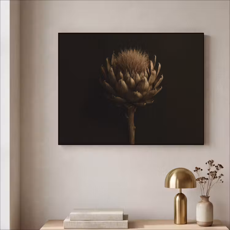 Donkerbruin - Bloem - Textuur - Artisjok Textielframe zwart klein -sfeer2