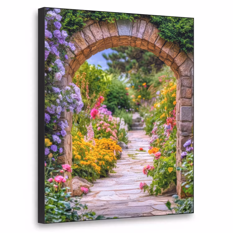 Doorkijk - Bloemen - Pad - Natuur Textielframe - compleet frame klein -3d