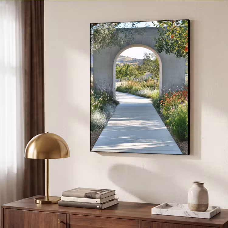 Doorkijk - Pad - Beton - Landschap Textielframe zwart klein -sfeer3