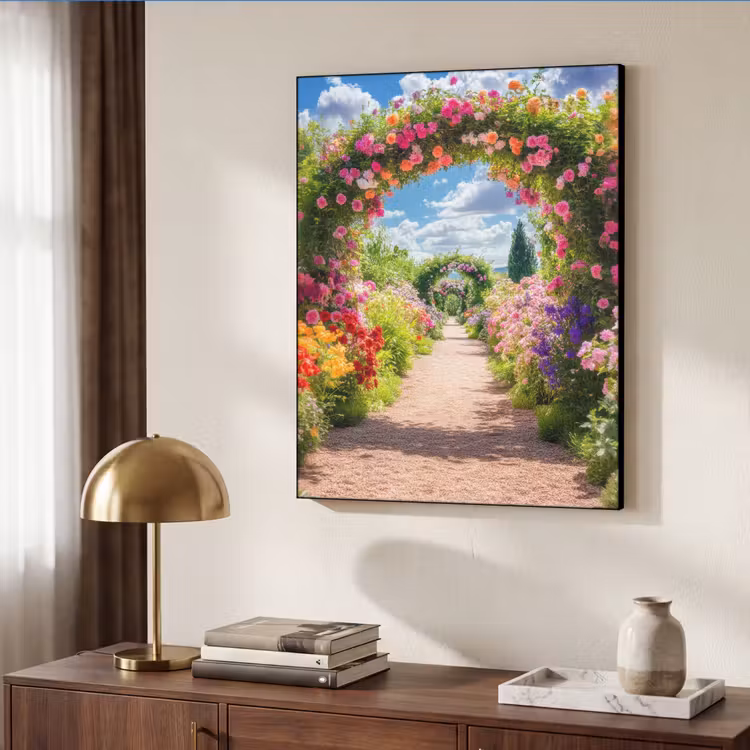 Doorkijk - Bloemen - Kleurrijk - Natuur Textielframe zwart klein -sfeer3