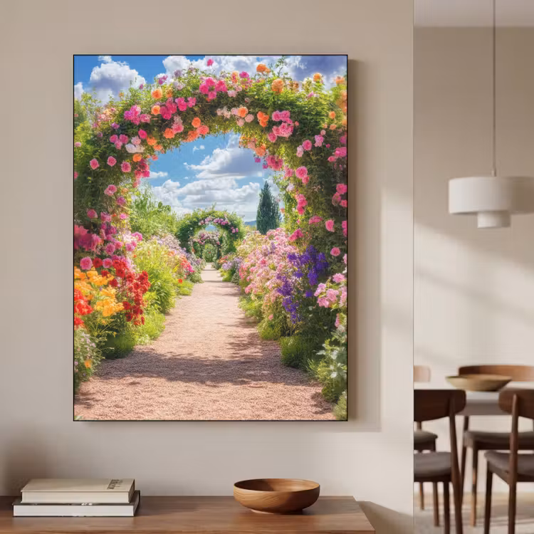 Doorkijk - Bloemen - Kleurrijk - Natuur Textielframe zwart klein -sfeer2