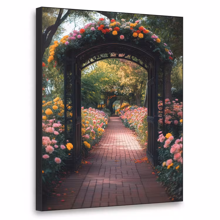 Doorkijk - Bloemen - Pad - Natuur - Kleurrijk Textielframe zwart klein -3d
