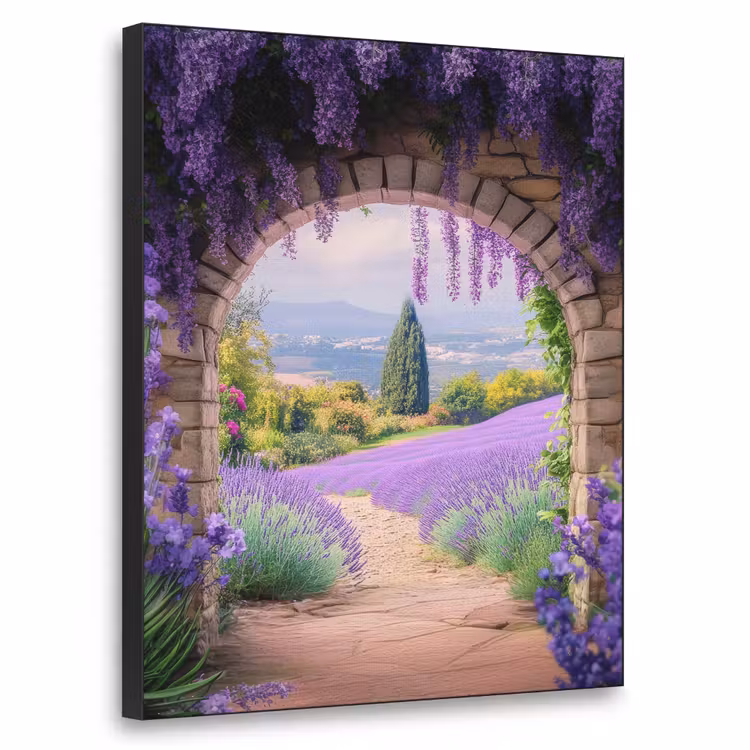 Doorkijk - Lavendel - Bloemen - Paars - Poort Textielframe - compleet frame klein -3d