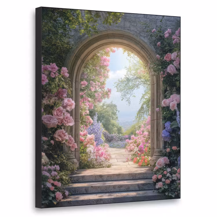 Doorkijk - Rozen - Vintage - Bloemen Textielframe - compleet frame klein -3d