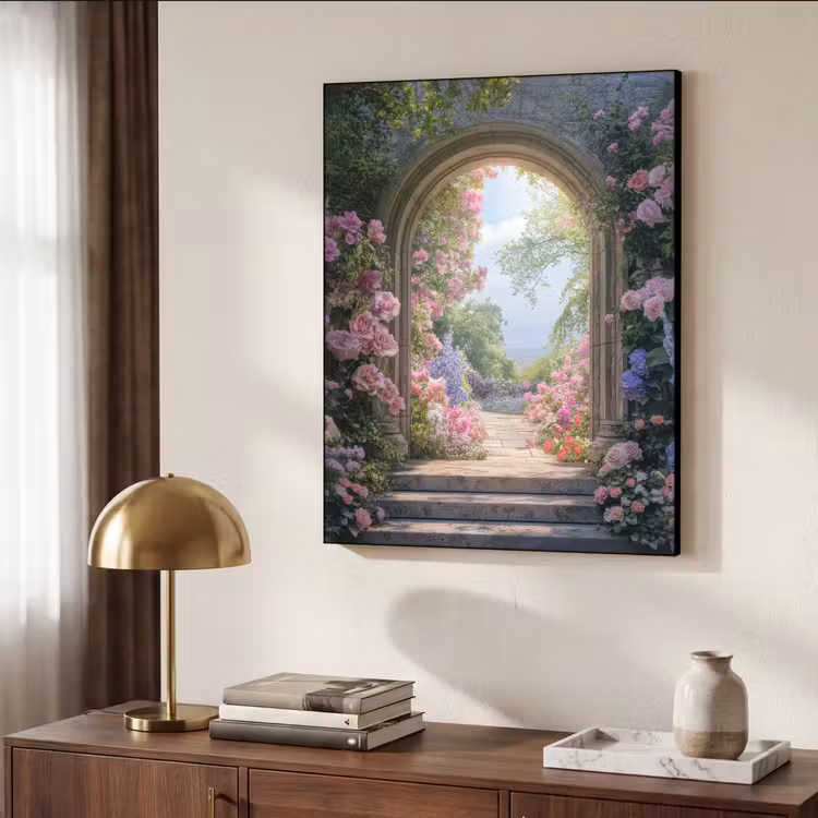 Doorkijk - Rozen - Vintage - Bloemen Textielframe zwart klein -sfeer3