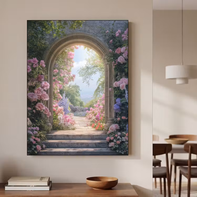 Doorkijk - Rozen - Vintage - Bloemen Textielframe zwart klein -sfeer2